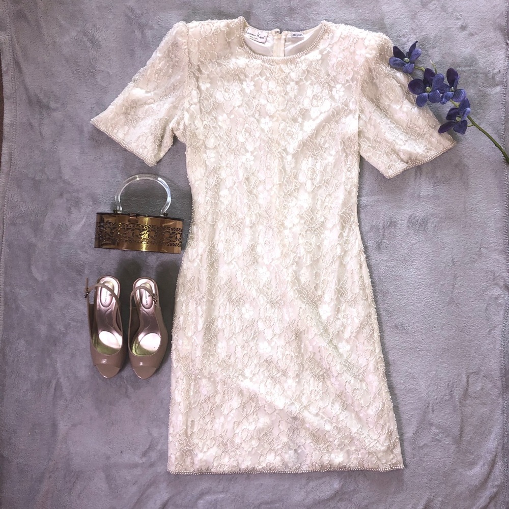 Vtg 80s cocktail winter white Lawrence kagar dress